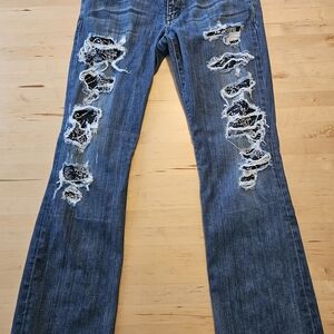Guess Blue Distressed Premium Daredevil Boot Cut Jeans